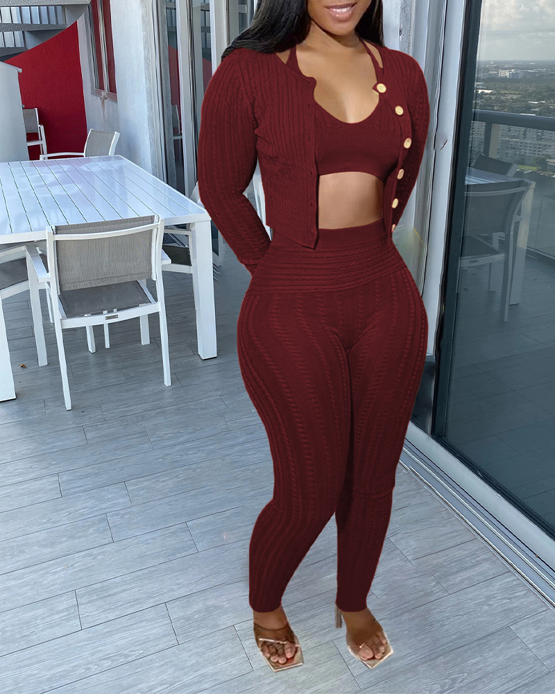 Knitted Cardigan Sweater Set