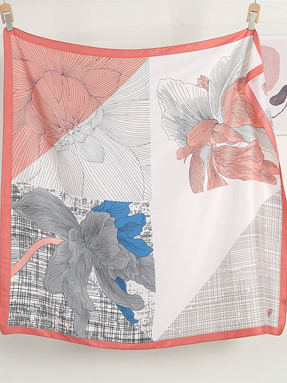 110X110cm Square Silk Scarf Women Simple Print Scarves Satin Shawl Hair Wrap Hijab Female Headband Bandana Flower Neckerchief for Women