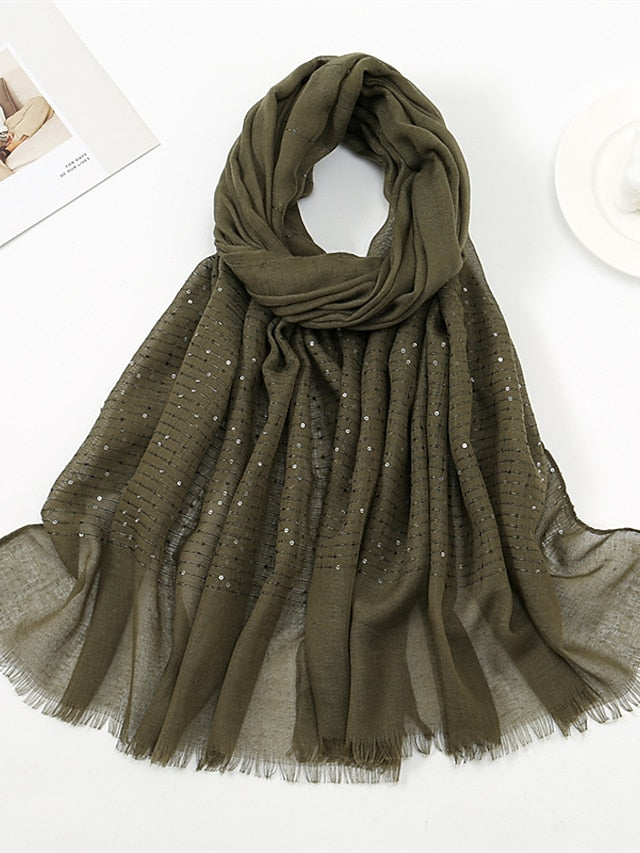 1 PC Sequins Cotton Viscose Muslim Hijab Scarves Women Long Shawls Solid Headscarf Head Wraps Islamic Turban Headband Foulard Bandana for Women