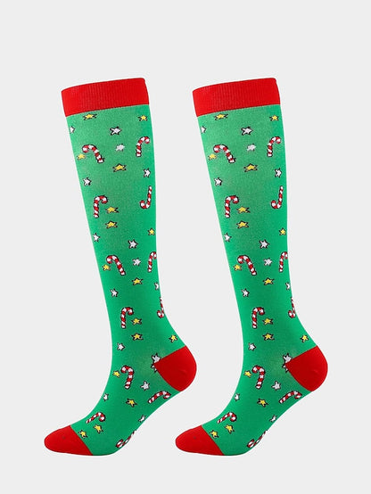 Unisex Knee High Socks Christmas Gift Cycling / Bike Multi Color Spandex Nylon Sporty Casual Classic Warm Cute Sports 1 Pair for Women