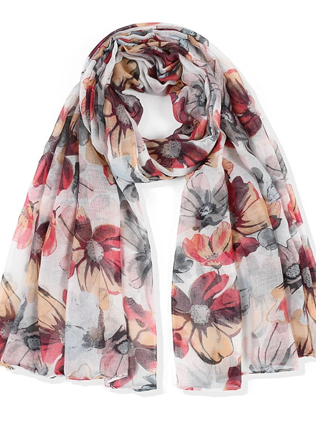 180*90cm Flower Voile Scarf Long Shawl Bandana Women Elegant Print Scarf Scarves Fashion Dress Up for Women