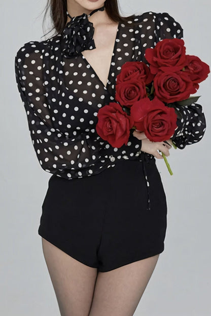 Blusa de manga larga con lunares Gilda