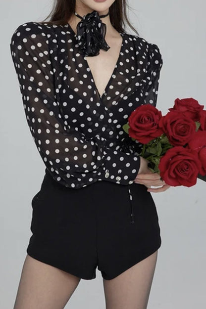 Blusa de manga larga con lunares Gilda