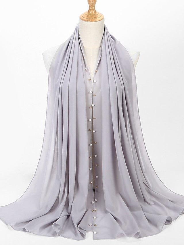 Bubble Chiffon Scarf Plain Shawls Golded Beaded Pearl Scarf Women Hijab Muslim Scarf for Women