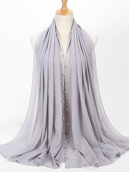 Bubble Chiffon Scarf Plain Shawls Golded Beaded Pearl Scarf Women Hijab Muslim Scarf for Women