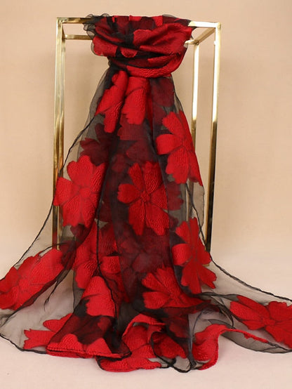 Chiffon Scarf Party Red Scarf Floral   Elegant & Luxurious Wedding Casual Green Fall Winter for Women