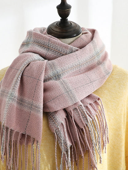 Winter New Plaid Scarves Knit Mix Color Long Tassel Shawl Wraps  Ponchos Cape Scarves Thicken Warm Soft Female Scarf for Women
