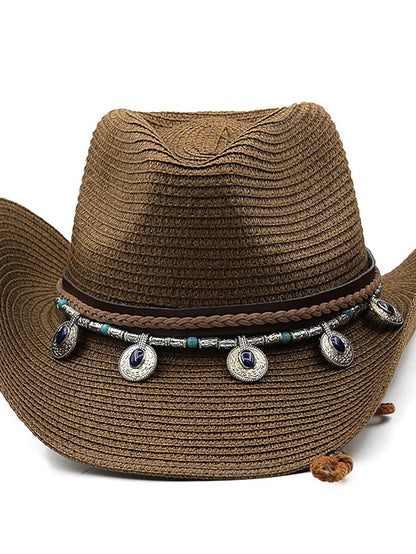 Black White Cowboy Hat Panama Jazz Straw Hat Summer Vacation Beach Hat Women Men Fashion Outdoor Sun Hat for Women