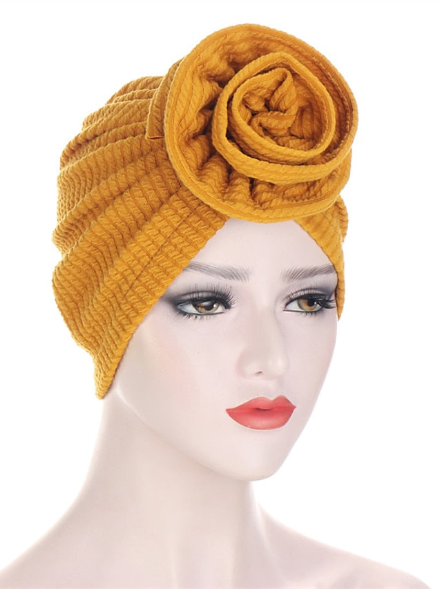 7 Colors Choice Fashion Muslim Women Big Flower Turban Hat Scarf Headwrap Hair Care Beanie Hijab Headwear Hair Accessories for Women