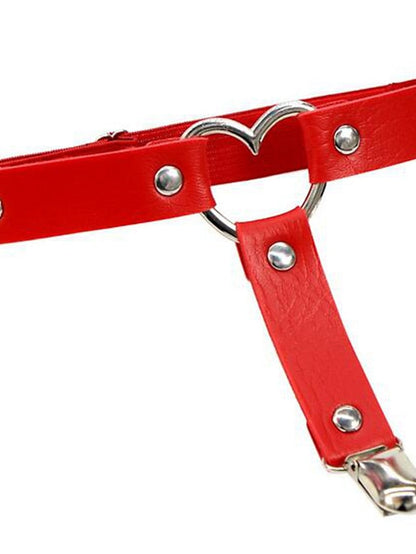 Leg Chain Punk Stylish Body Jewelry For Party Evening Daily Classic PU Leather Heart Black White Red 1pcs for Women