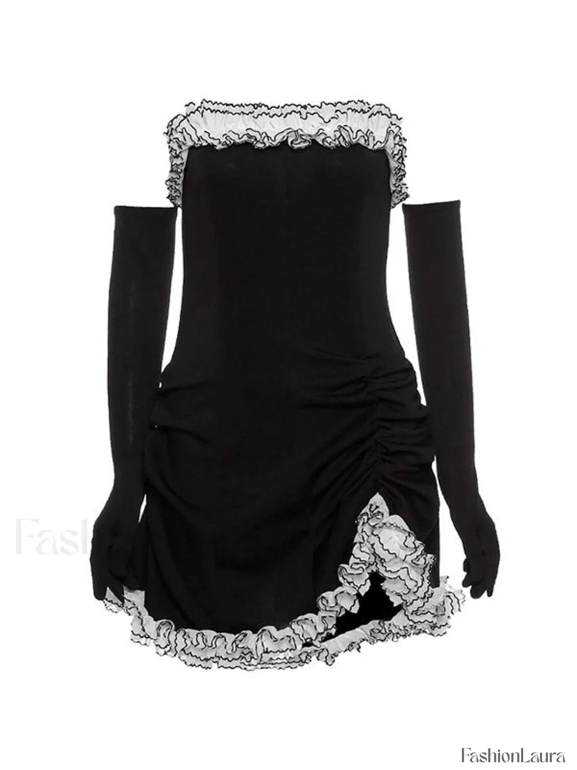 Gloves Detail Strapless Black Mini Dress