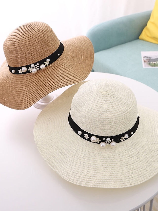 1pcs Lady Round Top Raffia Wide Brim Straw Hats Summer Sun Hats for Women With Leisure Beach Hats for Women