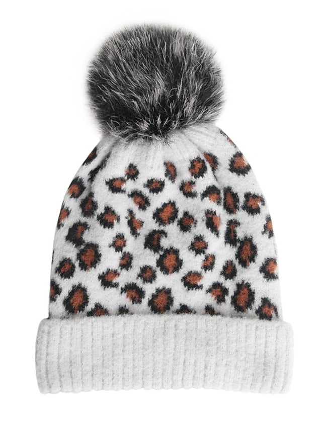 Hat Beanie / Slouchy Black Pink Light Gray Outdoor Home Daily Knit Leopard Portable Windproof Comfort for Women