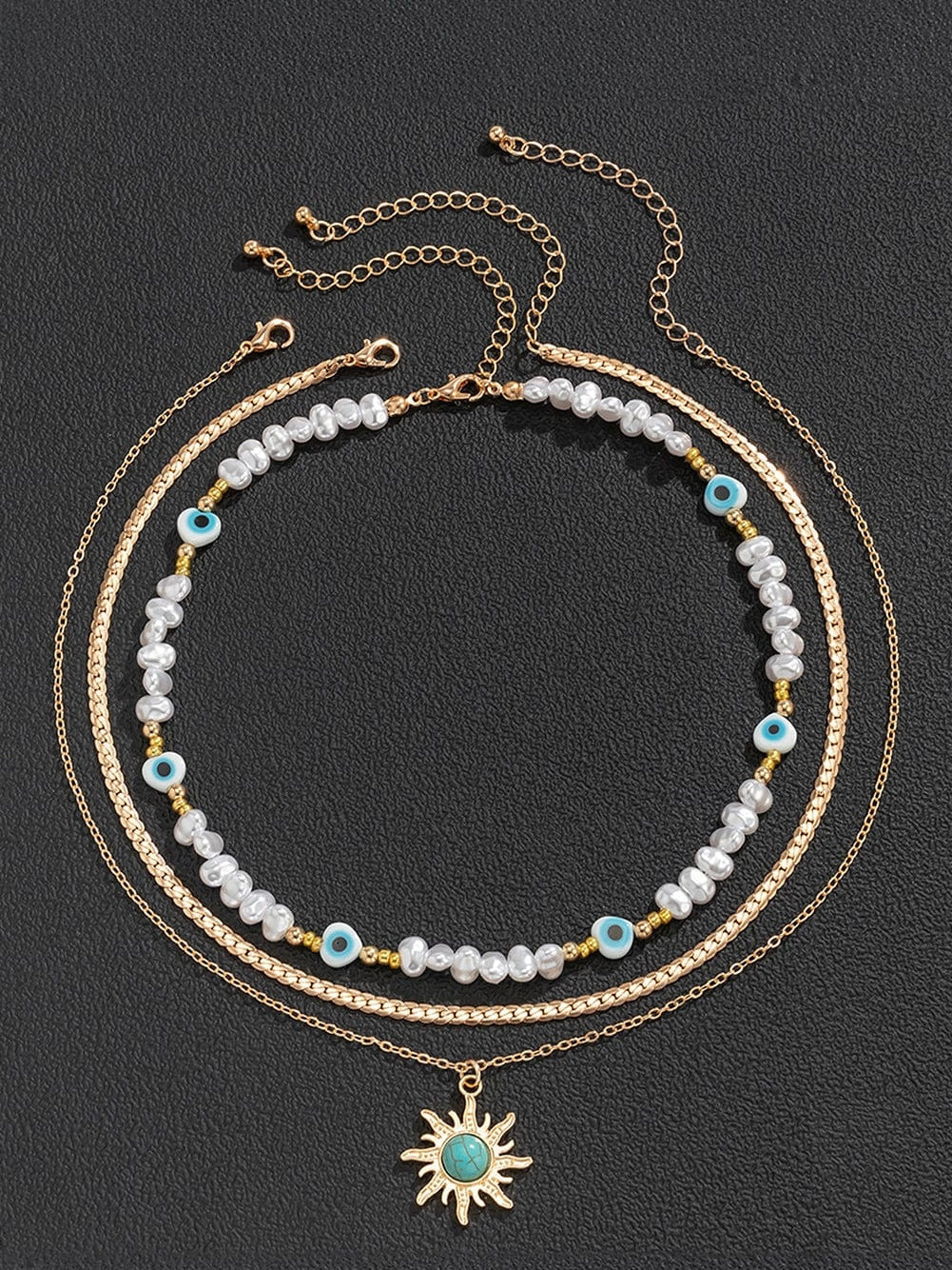 Bohemian Sunburst Turquoise and Pearl Layered Necklace