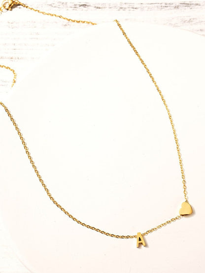 Heartfelt Gold A Letter Pendant Necklace with Chained Heart Design