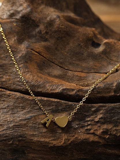 Heartfelt Gold A Letter Pendant Necklace with Chained Heart Design