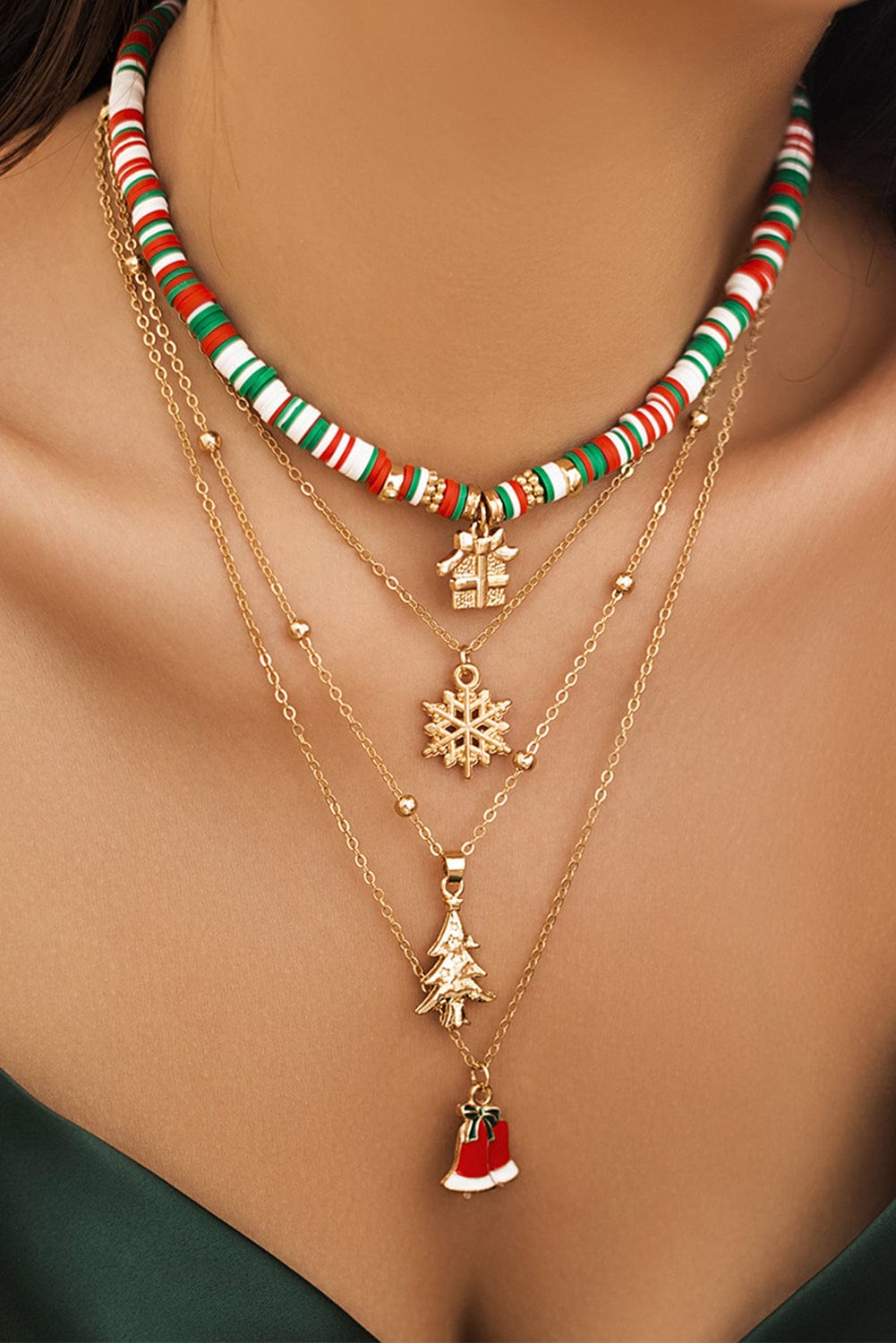 Golden Festive Pendant Necklace Set with Beaded Detail