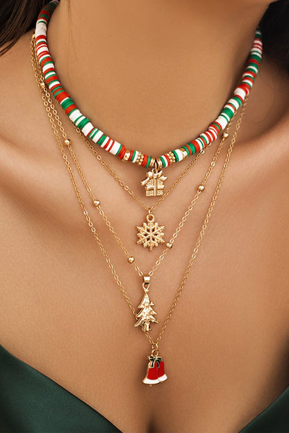 Golden Festive Pendant Necklace Set with Beaded Detail