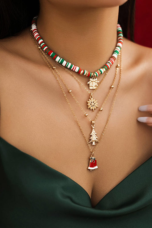 Golden Festive Pendant Necklace Set with Beaded Detail