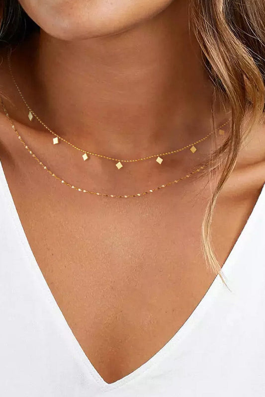 Golden Rhombus Beaded Double-Layer Necklace