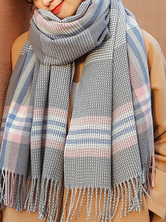 Shawls & Wraps Outdoor Dailywear Holiday Camel Blue Pink Scarf Plaid for Women