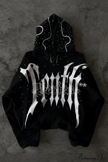 Goth Dark Letter Print Unisex Harajuku Oversized Hoodie