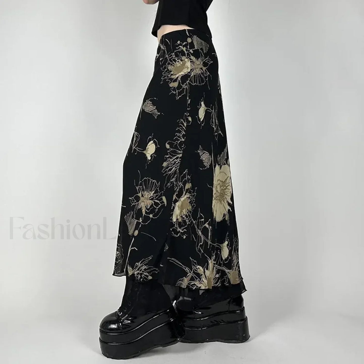 Goth Floral Double Layer Skirt