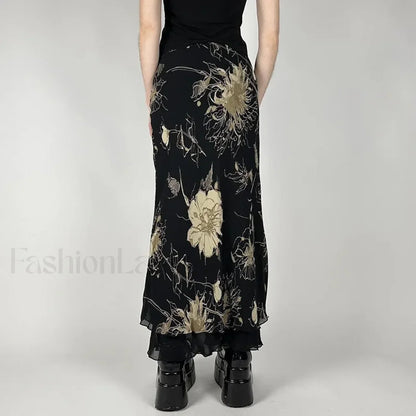Goth Floral Double Layer Skirt
