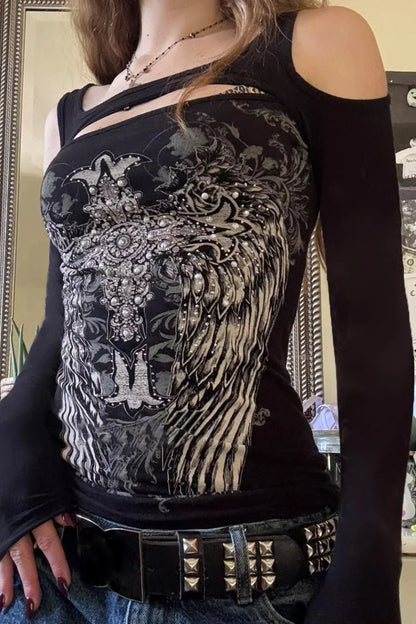 Gothic Graphic Hollow Out T-Shirt