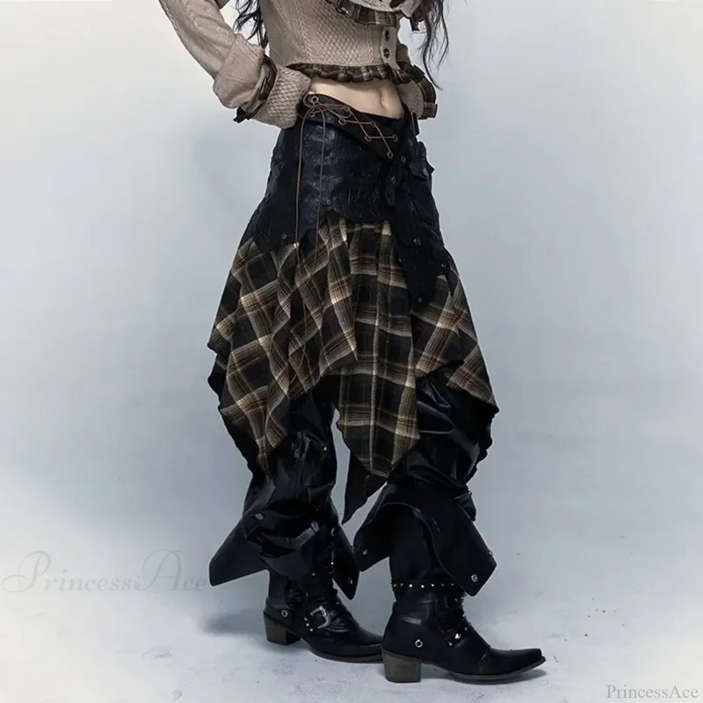 Gothic Harajuku Plaid Patchwork Skirt