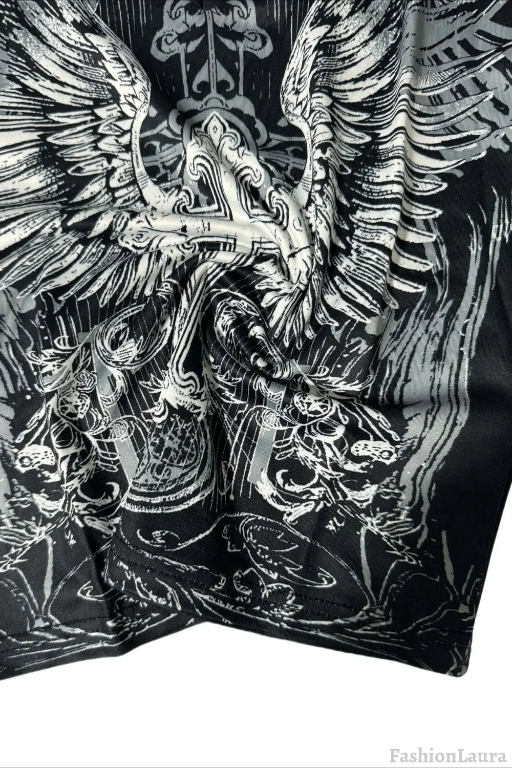 Gothic Wing Print V-Neck T-Shirt
