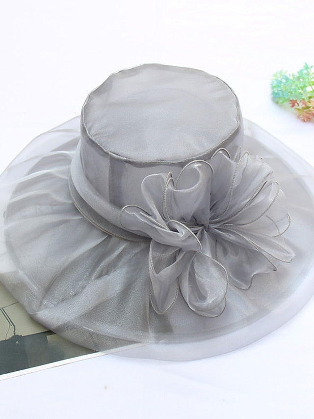 Hat Fedora Hat Black Blue Purple Wedding Party Outdoor Floral Tulle Flower Portable Comfort Breathable for Women