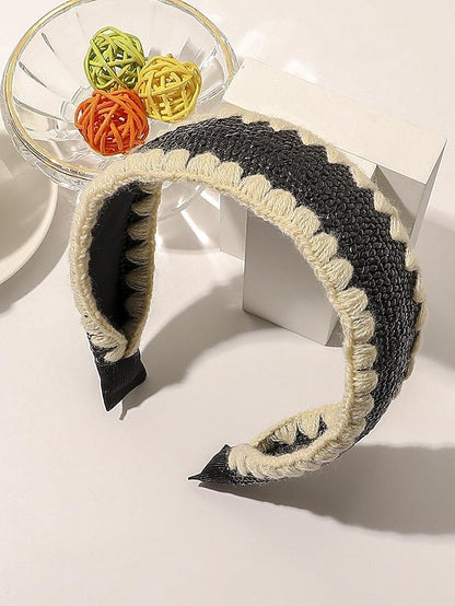 1PC Girls' Headbands Headband For Street Daily Holiday Weave Fabric Wool Edge Raffia Headband-Knotted Beige Wool Edge Raffia Headband - Flat Black Wool Edge Raffia Headband - Flat Beige for Women