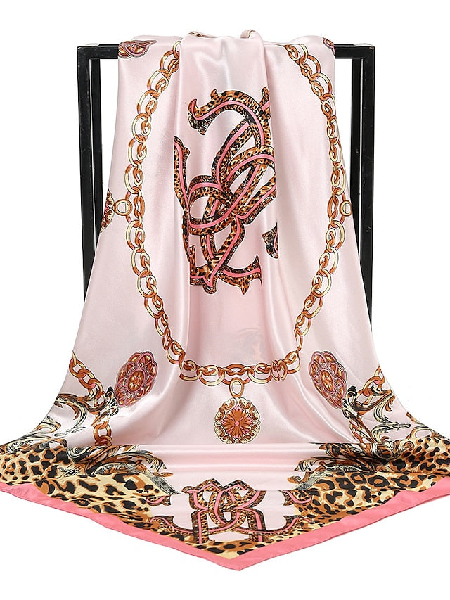 1pcs 90*90cm Square Silk Scarves Women Foulard Head Office Ladies Shawl Wrap Muffler Pareo Bandanna Female Print Hijab Poncho Beach for Women