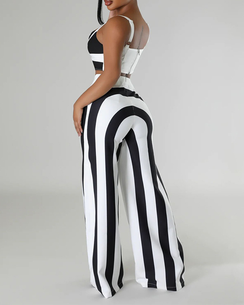 Striped Suspenders Casual Set