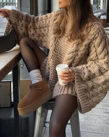 Bell-Sleeve Knitted Loose Sweater