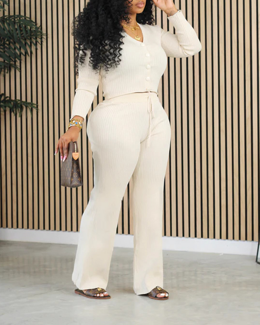 Knitted Slim-Fit Pants 2-Piece Set