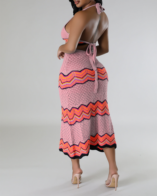 Knitted Stretch Casual Skirt Set