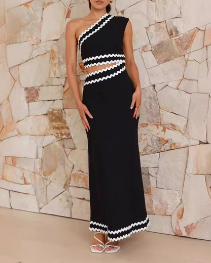 Lace-Trimmed Waist-Baring Dress