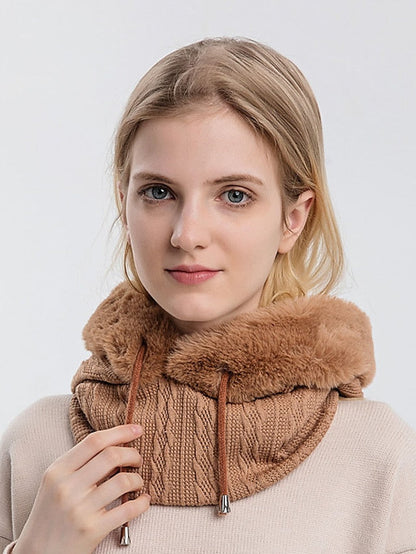 High Quality Winter Fur Cap Mask Set Hooded for Women Knitted Cashmere Neck Warm Outdoor Ski Windproof Hat Thick Plush Fluffy Beanies for Women