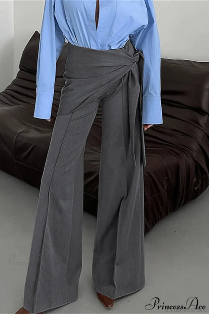 Gray Wide Leg High Waist Blazer Pants