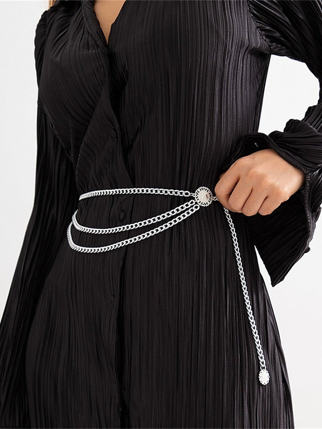 Chain Belt Metal Chain Metal Bucke Charm Pendent Gothic Cowboy Party Daily Silver Gold for Women