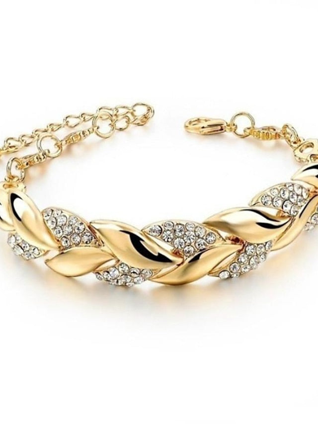 longrui cross-border jewelry 18k gold leaf bracelet european and american fashion wedding jewelry diamond bracelet for Women