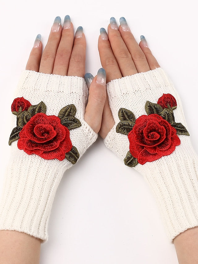 Fingerless Gloves Warm Winter Gloves Gift Daily Flower / Floral Polyester Acrylic Fibers Cosplay Casual 1 Pair for Women