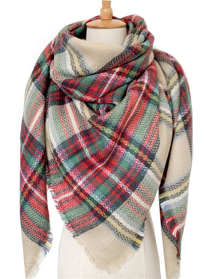 Square Scarf Shawls & Wraps Outdoor Dailywear Holiday White Brown Khaki Scarf Plaid for Women