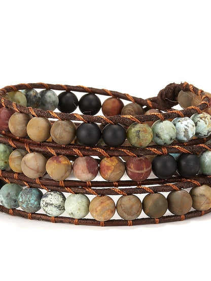 1 PC Multi-layer woven bracelet Vintage Theme Fashion Luxury Imitation Stone Bracelet for Women