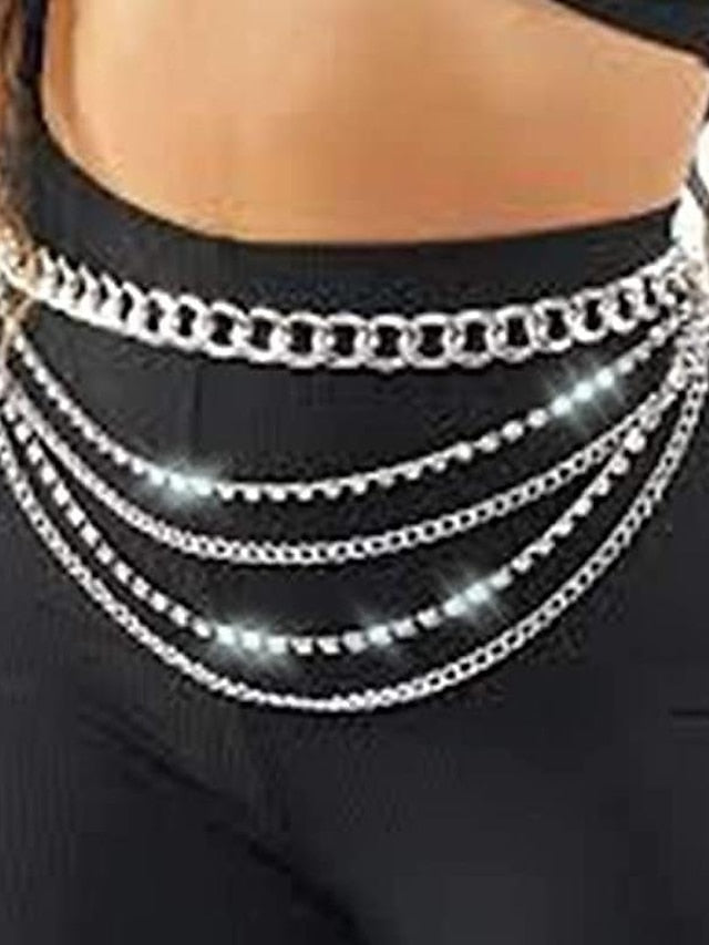 Chain Belt Metal Chain Metal Bucke Crystal Rhinestone Casual Party Daily Silver Gold for Women