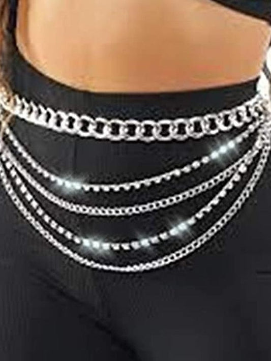 Chain Belt Metal Chain Metal Bucke Crystal Rhinestone Casual Party Daily Silver Gold for Women