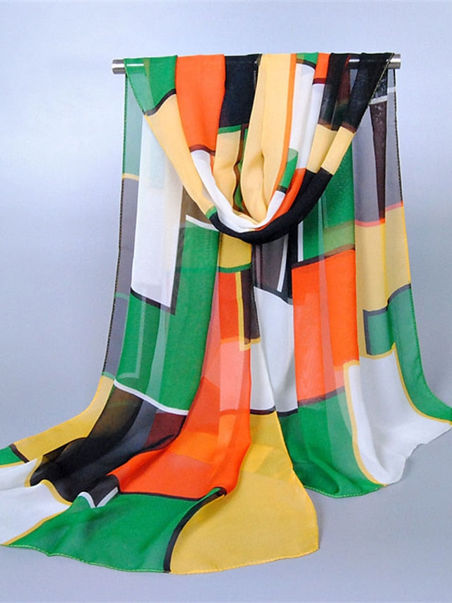 New Geometric High Quality Chiffon Silk Scarf Women Fashion Shawls And Wraps Female Lattice Hijab Stoles for Women