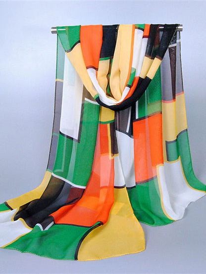 New Geometric High Quality Chiffon Silk Scarf Women Fashion Shawls And Wraps Female Lattice Hijab Stoles for Women
